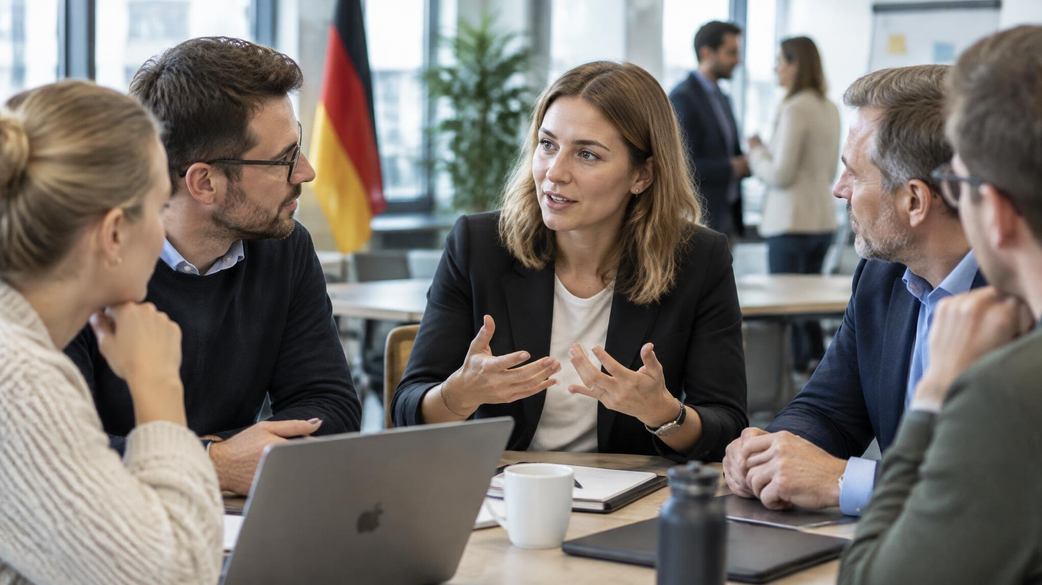 german people discussing in meeting