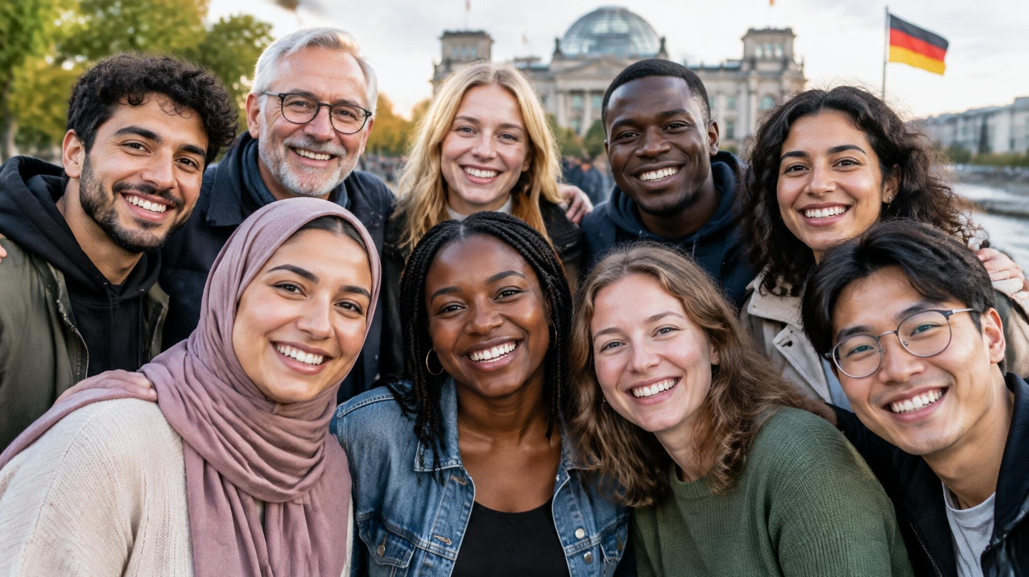 diverse group smiling together